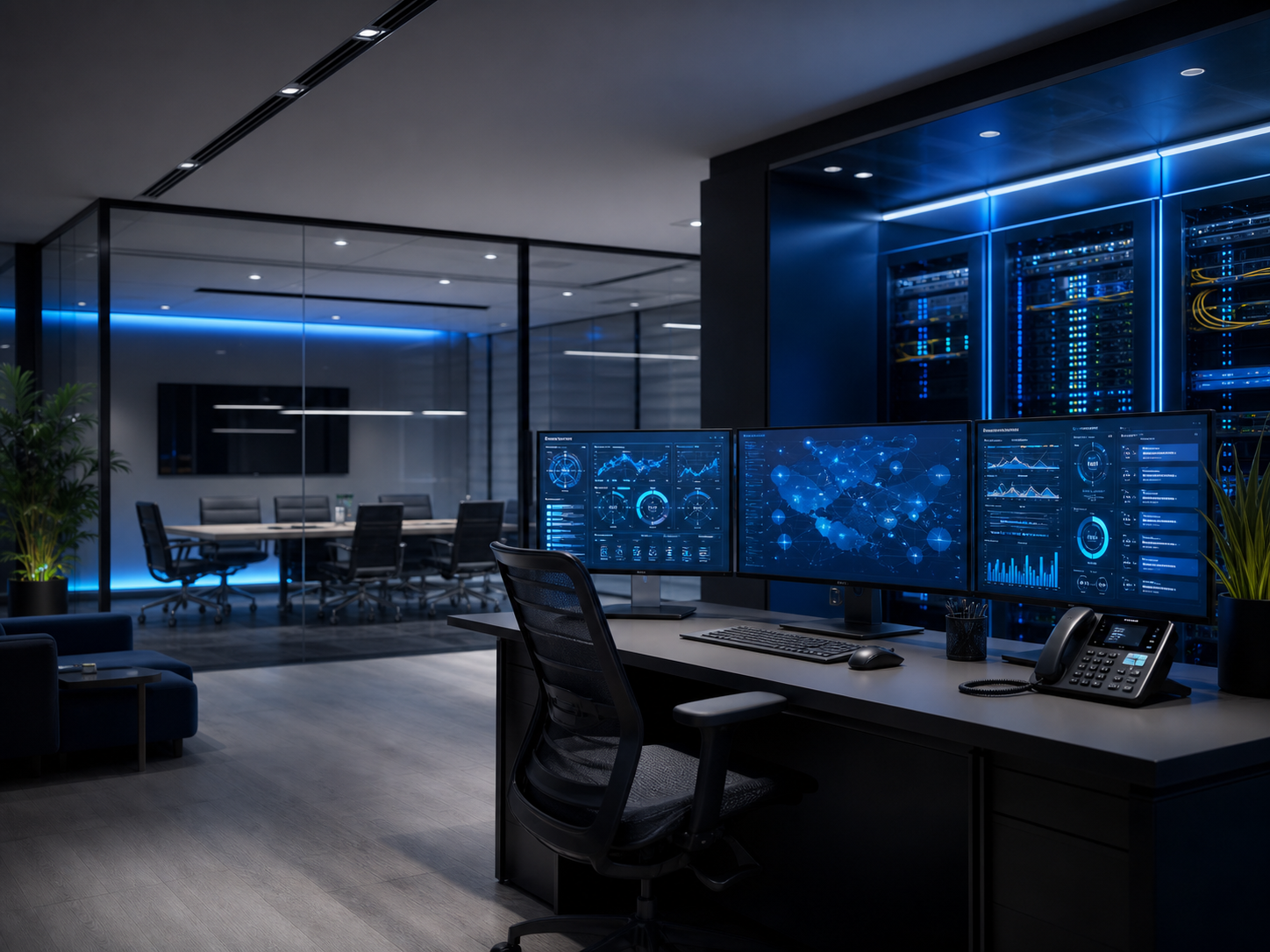 Modern business IT support workstation in a professional office
